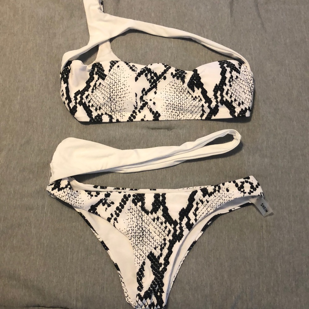 white snakeskin strappy bikini